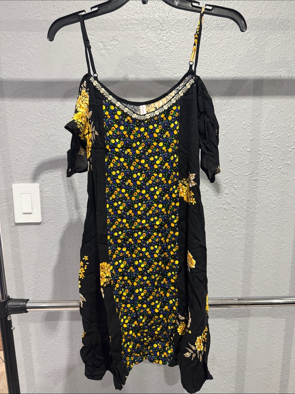 Xhilaration Black Slip Dress with Yellow Floral Print